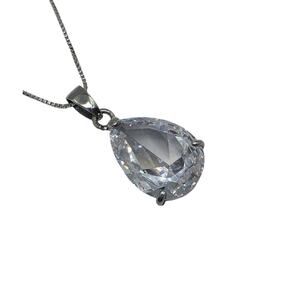 Vintage Absolute Simulated-Dmnd CZ Teardrop Pear Cut Sterling Silver Necklace